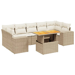 vidaXL Salon de jardin avec coussins 8 pcs beige résine tressée