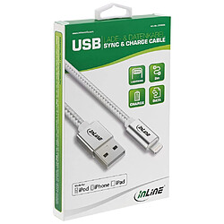 Câble USB InLine® Lightning pour iPad iPhone iPod argenté 2m