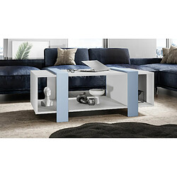 Mpc Table Basse Blanche Mat Et Aspect Denim (lxhxp) : 110,5 X 42 X 56,5 Cm