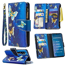 Etui en PU fermeture éclair à motifs avec support et plusieurs porte-cartes papillon bleu clair pour votre Xiaomi Mi CC9 Pro/Mi Note 10/Mi Note 10 Pro