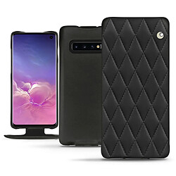 Housse cuir Samsung Galaxy S10 - Rabat vertical - Noir - Couture ( Nappa - Black ) - NOREVE