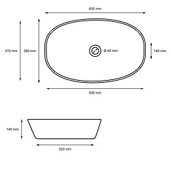 Ecd Germany Lavabo 605x380x140 mm en céramique blanche avec kit de vidange sans trop-plein