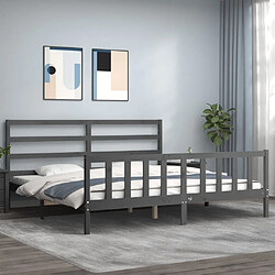 Maison Chic Lit adulte - Cadre Structure de lit avec tête de lit Contemporain gris 200x200 cm bois massif -MN85998