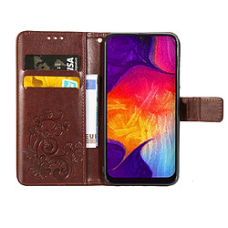 Acheter Wewoo Housse Coque Étui en cuir à Motif fleurs pressées Lucky Clover pour Galaxy A50avec porte-cartes et & Portefeuille et dragonne Marron