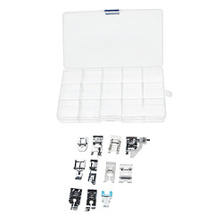 vhbw Lot de 11 pieds presseurs pour machine à coudre courante avec pied bas - Kit universel de pieds de biche + boîte en plastique