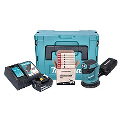 Makita DBO180RT1J Ponceuse excentrique sans fil 125mm 18V + 1x Batterie 5,0Ah + Chargeur + Coffret Makpac + Set de ponçage Toolbrothers TURTLE