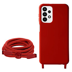 Avizar Coque Cordon pour Galaxy A23 5G et M23 5G Semi-rigide Lanière Tour du Cou rouge