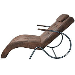 vidaXL Chaise longue avec oreiller Marron Tissu daim