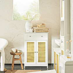 SoBuy Meuble Bas de Salle de Bain Armoire Toilette Commode Meuble de Rangement pour Salle de Bain avec 1 Tiroir et 2 Portes en Ploy Rotin