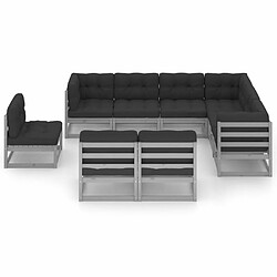 Maison Chic Salon de jardin 9 pcs + coussins - Mobilier/Meubles de jardin - Table et chaises d'extérieur Gris Bois de pin massif -MN11912