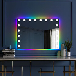 FENCHILIN Bluetooth Miroir de maquillage 80x58cm - Bande lumineuse LED - Bandes de LED RGB côté - Sur Pied - Blanc