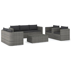 vidaXL Salon de jardin 8 pcs avec coussins résine tressée gris