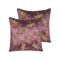 Beliani Lot de 2 coussins DAYLILY Velours 45 x 45 cm Animal Broderie Violet