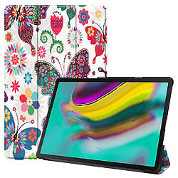 Etui en PU motif imprimé tri-pliure avec support papillon et fleurs pour votre Samsung Galaxy Tab S5e SM-T720