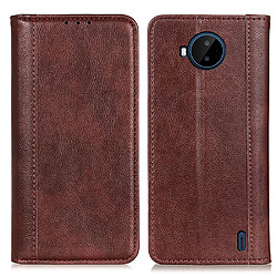 Etui en PU texture litchi, absorption magnétique avec support, marron pour votre Nokia C20 Plus