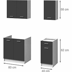 Youdoit Cuisine complète 180 cm - 4 éléments - Gris Mat