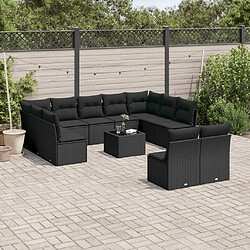 vidaXL Salon de jardin 12 pcs avec coussins noir résine tressée