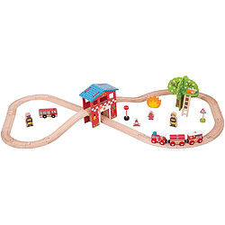 Avis Bigjigs Toys Jeu en bois - Ensemble de train de caserne de pompiers