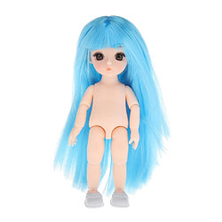 Belle Poupée Fille Articulée 16cm Corps Nu Cheveux Bleus Avec Frange