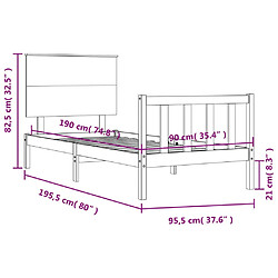 vidaXL Cadre de lit sans matelas noir bois de pin massif pas cher