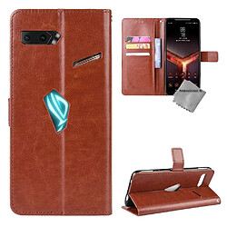 Htdmobiles Housse portefeuille avec coque intérieure en silicone pour Asus Rog Phone II ZS660KL + film ecran - MARRON