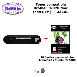 Toner compatible TN328 Bk pour imprimante Brother DCP9270CDN, HL 4570CDW,4570CDWT, MFC9970CDW Noir + 10f A6 brillants - T3AZUR