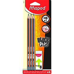 Maped Assortiment de 6 crayons graphite triangulaires + 1 gomme