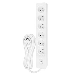 Null Multiprise SELDUR G6FA22B, 6 prises type E + interrupteur à voyant, Blanc, câble 2m