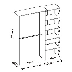 Pegane Kit armoire dressing d'angle en bois mélaminé coloris chêne naturel - Longueur 248 x Profondeur 79 x Hauteur 187 cm