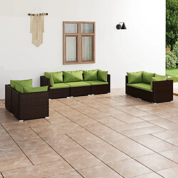 vidaXL Salon de jardin 7 pcs avec coussins Résine tressée Marron