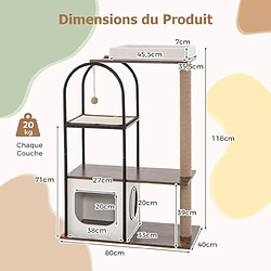 Helloshop26 Arbre à chat de 118 cm de haut avec cadre en métal lit pour chat poteaux à gratter en jute planche en sisal boule suspendue meuble d'escalade noir 20_0007660 pas cher