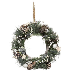 Feeric Lights And Christmas Couronne de noël à suspendre en bois avec boules et pommes de pin - Diamètre 32 cm - Vert, Blanc et Marron