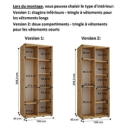 Abiks Meble Armoire à portes coulissantes Davos 3 H235.2 x L100 x P45 2 portes coulissante (Chêne artisan/Blanc/Noir) pas cher