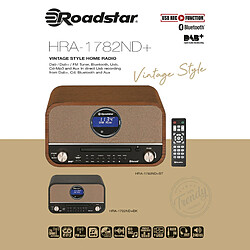 Stéréo Vintage, Radio DAB+/FM, Lecteur CD-MP3, Stéréo, Bluetooth, USB, , Bois, Roadstar, HRA1782NDBT