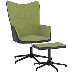 vidaXL Chaise de relaxation avec tabouret Vert clair Velours et PVC