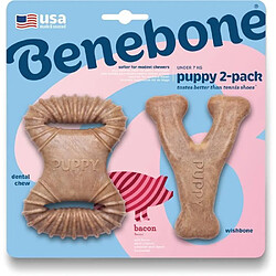 Benefon Os a mâcher dentaire pour chiots - BENEBONE - Pack de 2 Chew/Wishbone 10cm - Nylon - Bacon