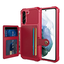 Coque Samsung Galaxy S21 FE - Rouge Coque TPU + PU avec béquille - Porte-cartes intégré - Support magnétique