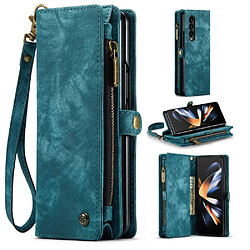 Etui en cuir fendu CASEME magnétique avec support et sangle pour votre Samsung Galaxy Z Fold4 5G - bleu