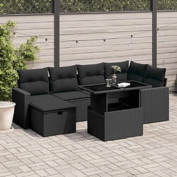 vidaXL Salon de jardin 7 pcs avec coussins noir résine tressée