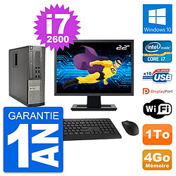 PC Dell 990 SFF Ecran 22" Intel i7-2600 RAM 4Go Disque Dur 1To Windows 10 Wifi - Occasion