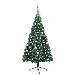 vidaXL Demi-arbre de Noël artificiel pré-éclairé et boules vert 180 cm