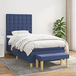 Maison Chic Lit adulte- Lit + matelas,Sommier à lattes de lit avec matelas Bleu 90x200 cm Tissu -GKD11027