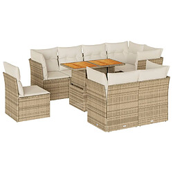 vidaXL Salon de jardin avec coussins 9 pcs beige résine tressée