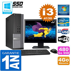 PC DELL 7020 SFF Core I3-4130 Ram 4Go Disque 480 Go SSD Wifi W7 Ecran 22" - Occasion