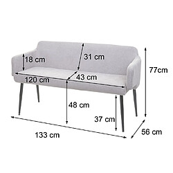 Avis Decoshop26 Ensemble de salle à manger 2x chaise de salle à manger et 1x banc en tissu blanc crème 04_0006756