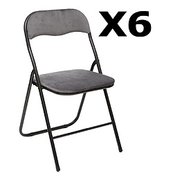 Pegane Lot de 6 chaises pliantes velours gris foncé - Longueur 44 x Hauteur 79 x Profondeur 52 cm