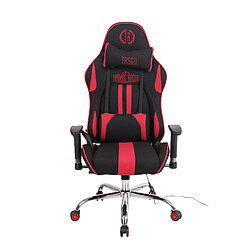 Decoshop26 Fauteuil de bureau gamer design sportif fonction de massage chauffant avec coussins en tissu noir / rouge 10_0002533