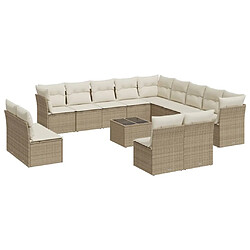 Maison Chic Salon de jardin avec coussins 14 pcs | Ensemble de Table et chaises | Mobilier d'Extérieur beige résine tressée -GKD82402