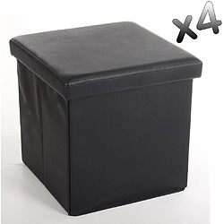 Pegane Lot de 4 poufs carrés Lilo en Polyuréthane coloris noir, Dim : H37.5 x P38 x L38 cm