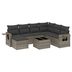 Maison Chic Ensemble Tables et chaises d'extérieur 8 pcs avec coussins,Salon de jardin gris résine tressée -GKD694739